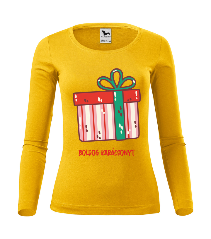 Boldog karácsonyt ajándék doboz - Hosszú ujjú női póló sárga