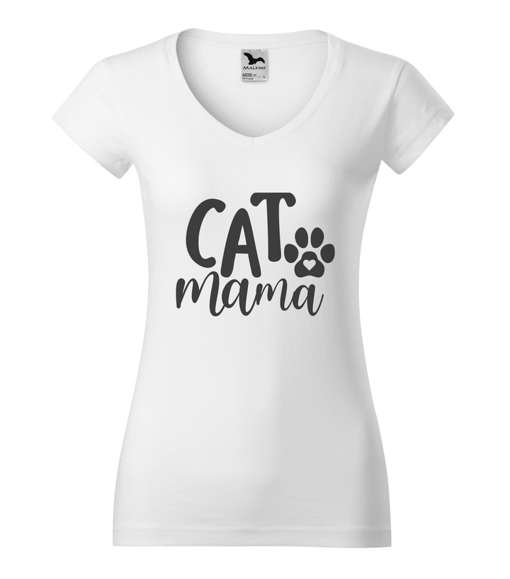 Cat mama - V-nyakú női póló fehér